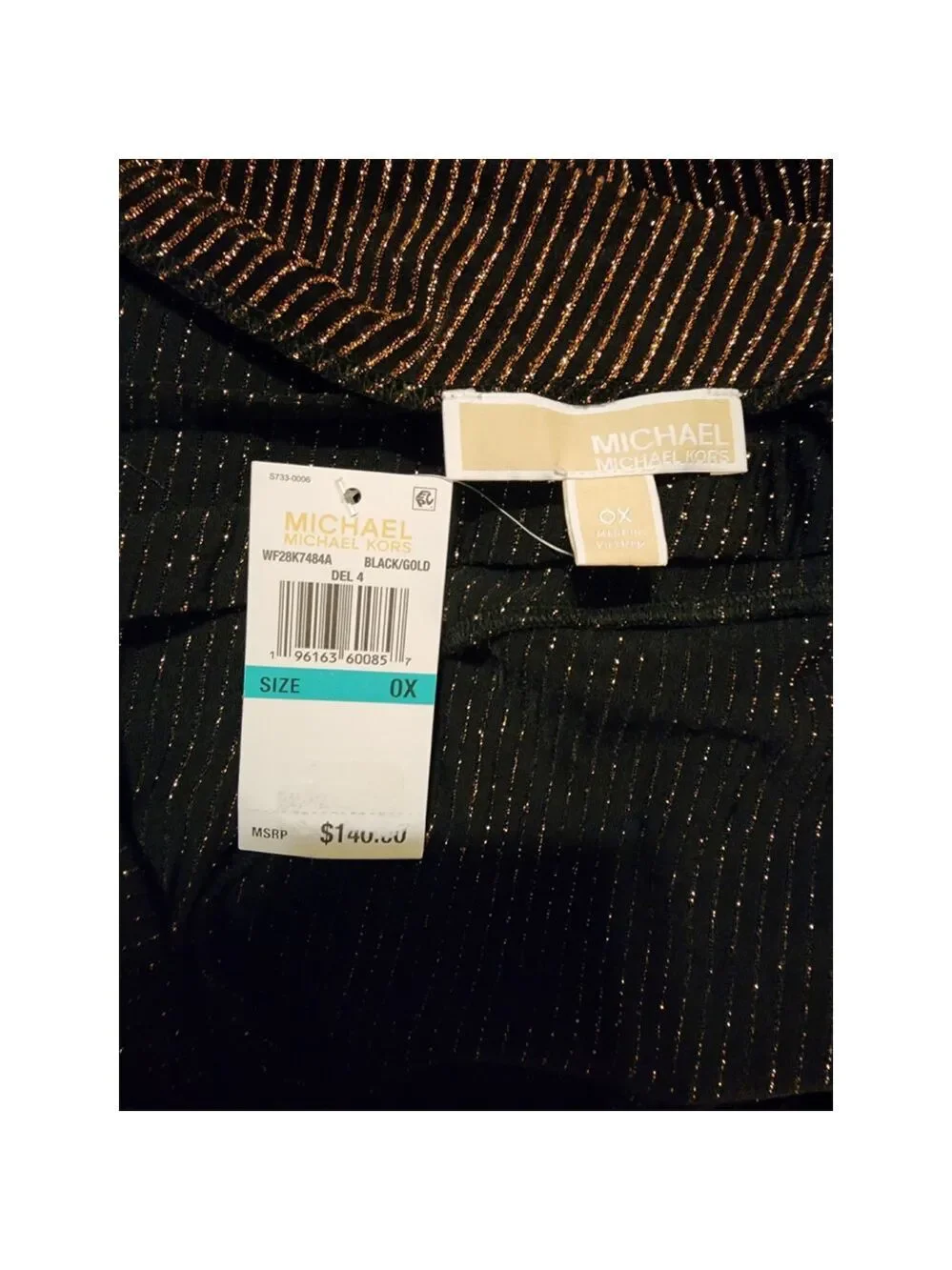 Michael Kors Cowl Back Black Gold Long Sleeve Cocktail Mini Dress 0 X - 10 / 12